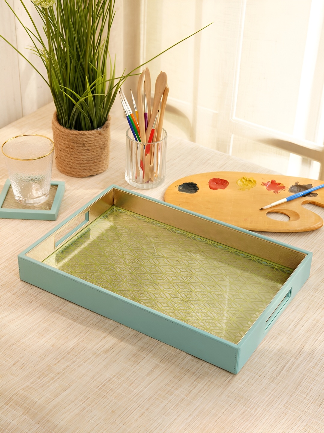 

Pure Home and Living Blue & Green Laser-Cut Detail Serving Tray