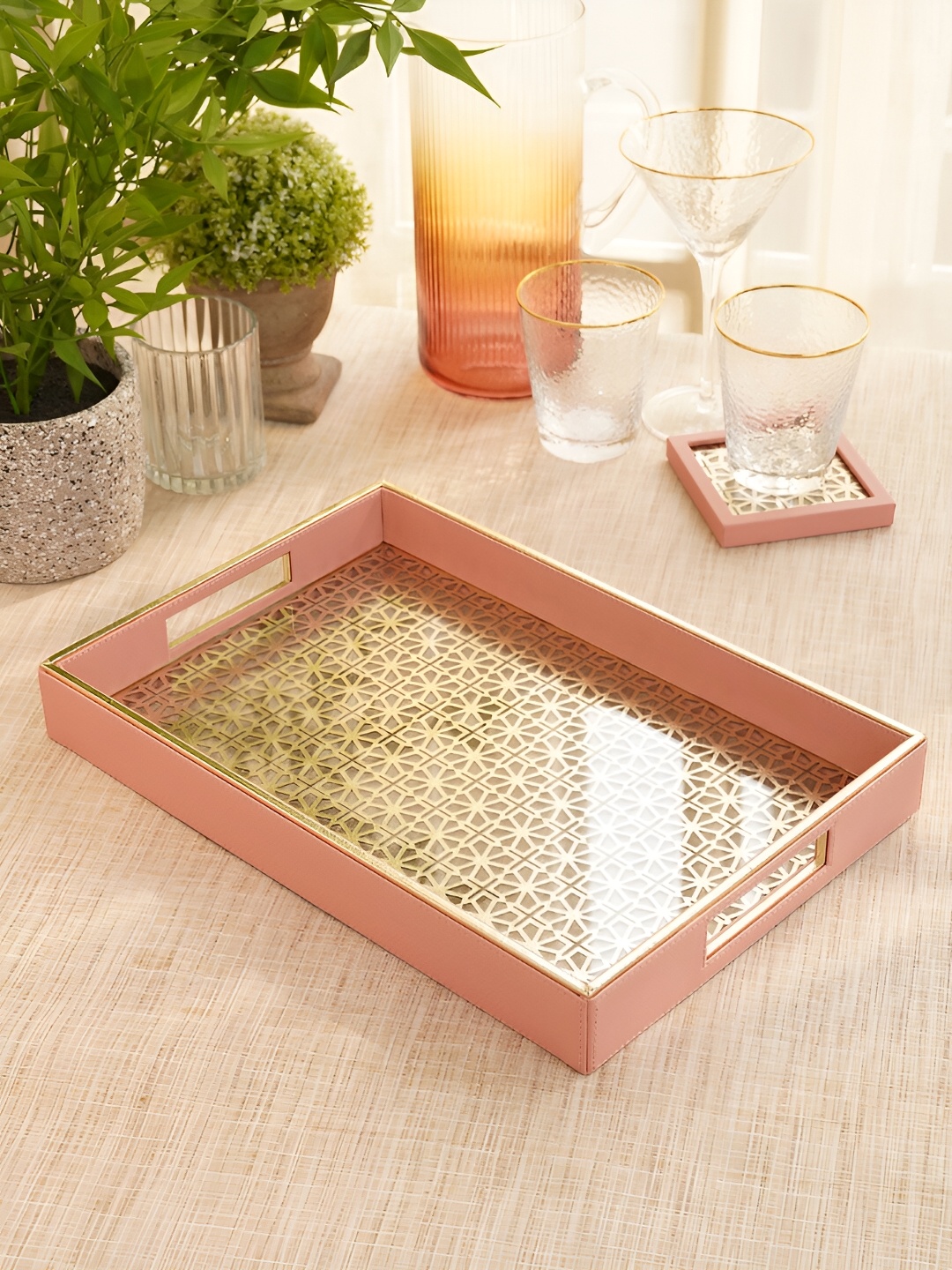 

Pure Home and Living Pink Printed Leather Trays