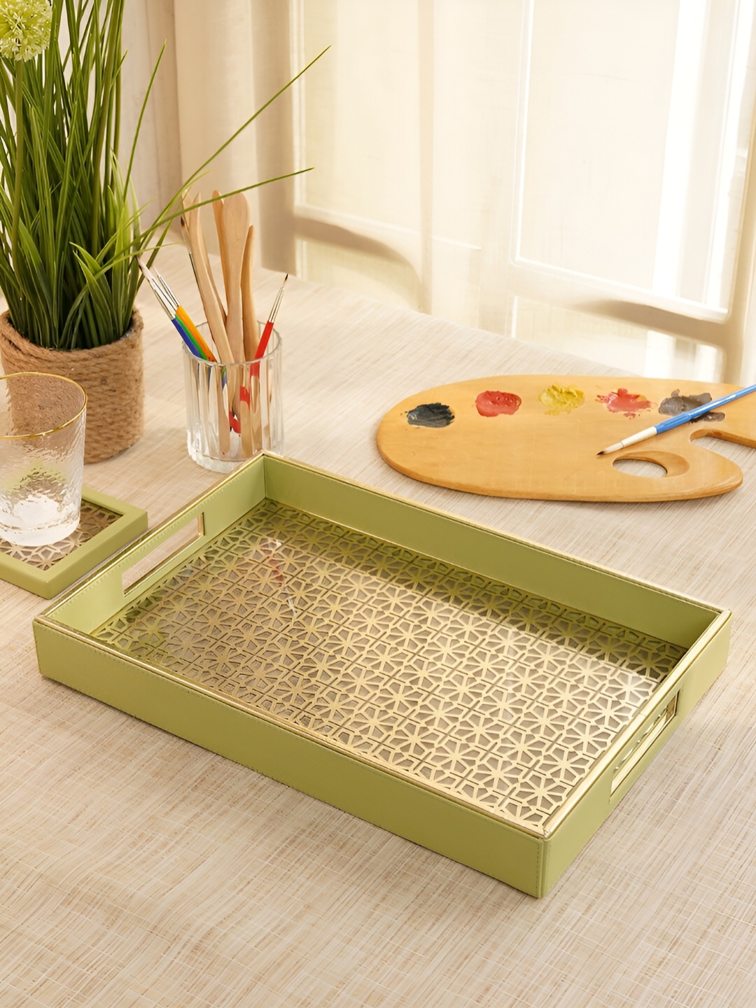 

Pure Home and Living Green Printed Leather Trays