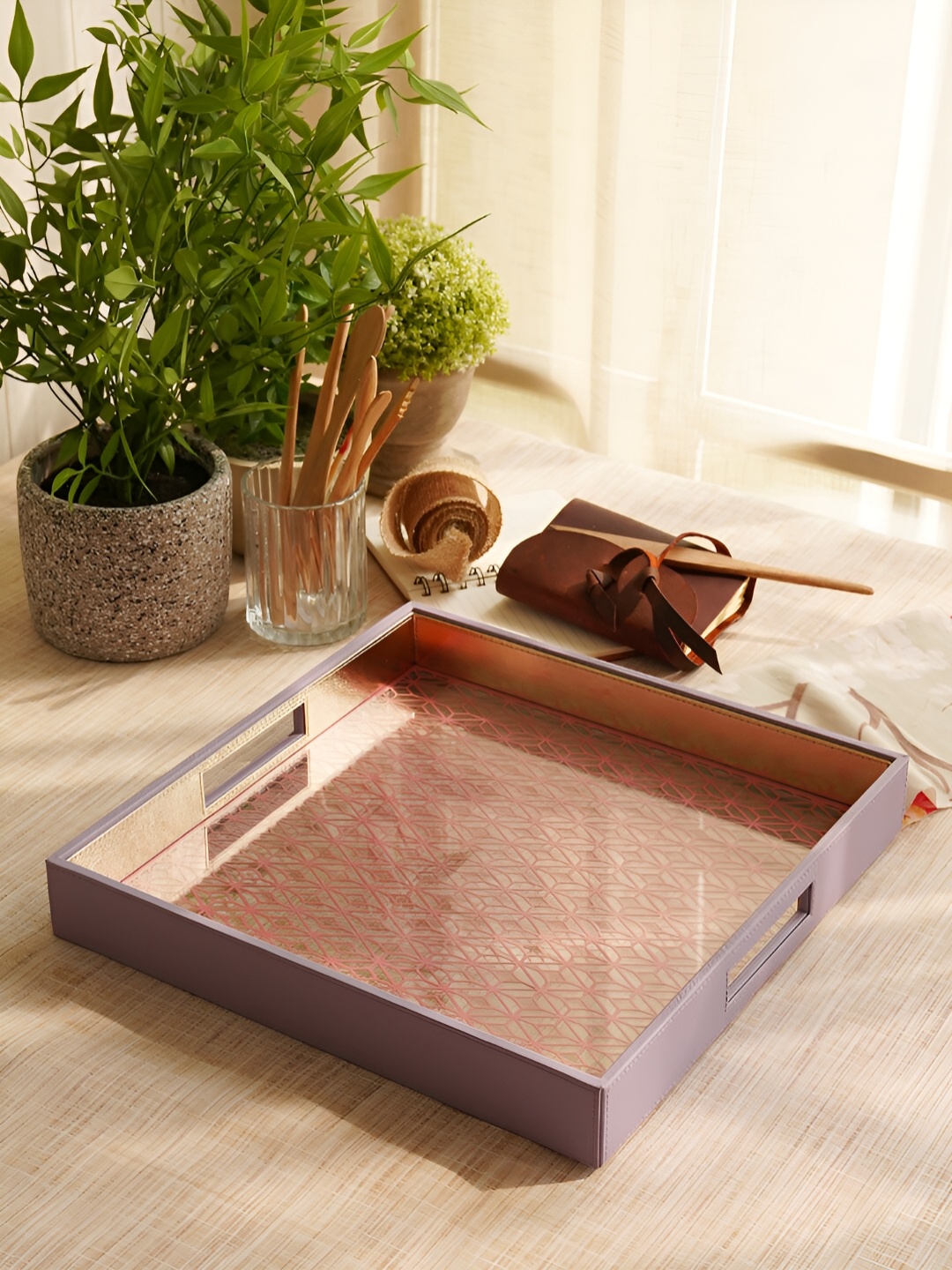 

Pure Home and Living Purple Printed Leather Trays