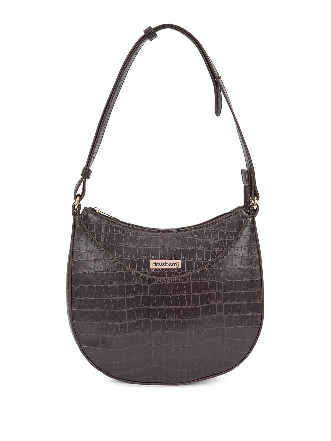 

DressBerry Brown Textured Half Moon Hobo Bag