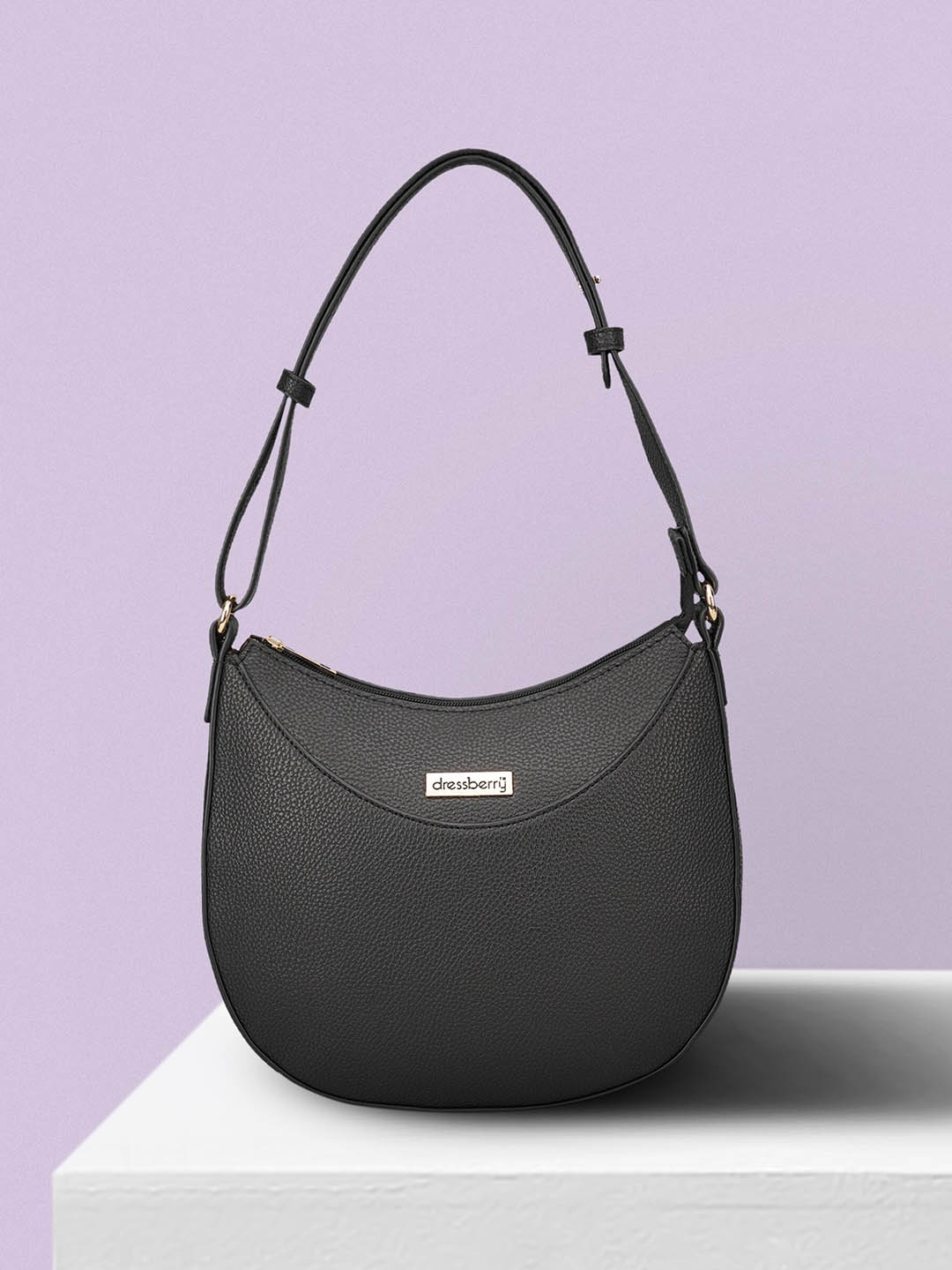 

DressBerry Black Textured Synthetic Leather Half Moon Oversized Shoulder Bag
