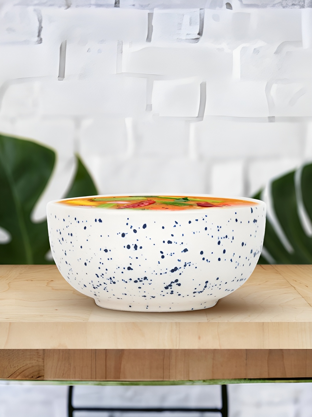 

The Better Home White & Blue Textured Ceramic Glossy Microwave Safe Bowl