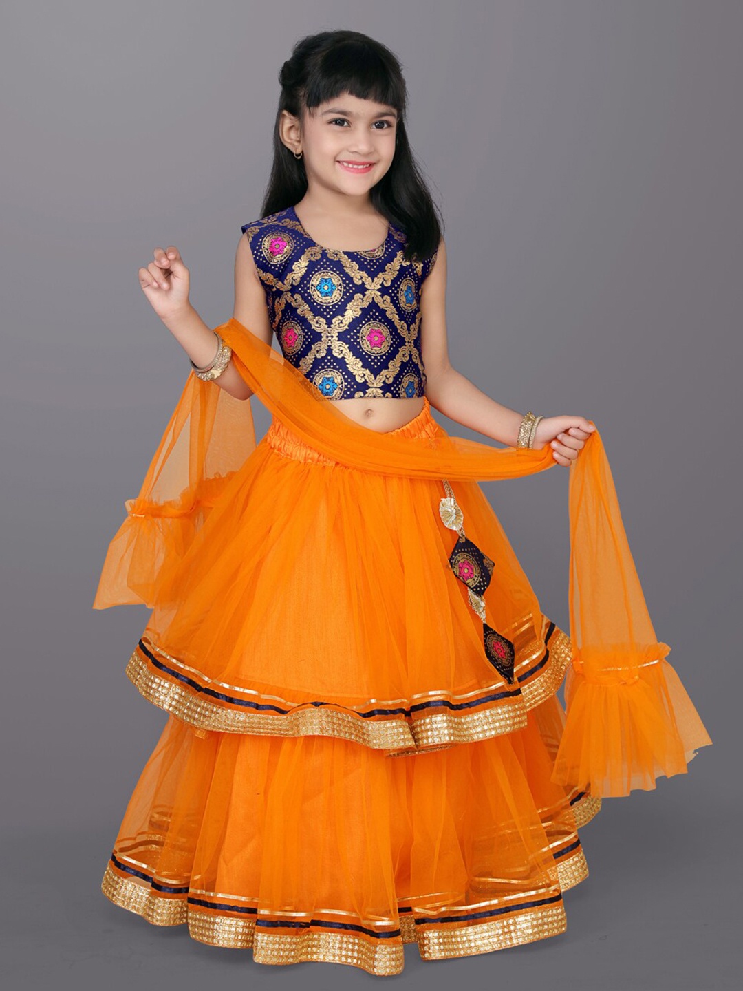 

BAESD Girls Ready to Wear Lehenga & Blouse With Dupatta, Orange