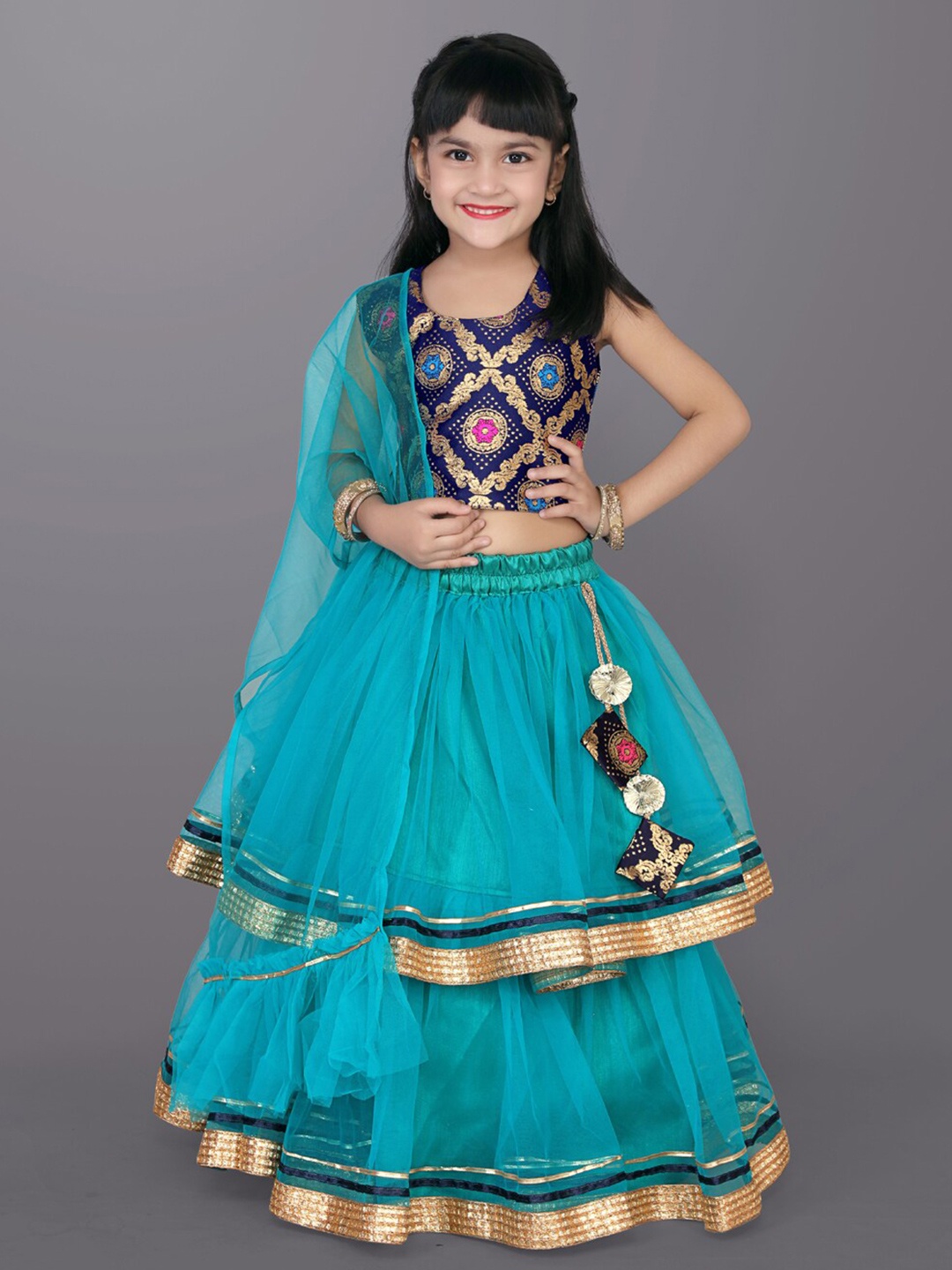 

BAESD Girls Ready to Wear Lehenga & Blouse With Dupatta, Turquoise blue