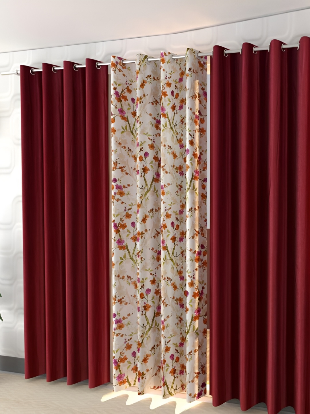 

Shopgallery Rose & White 3 Pieces Floral Room Darkening Long Door Curtain