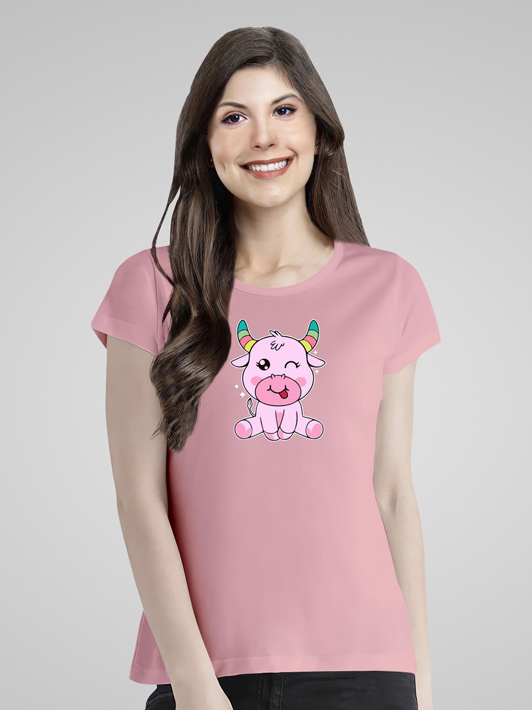 

Pootlu Graphic Printed Round Neck Pure Cotton T-shirt, Pink