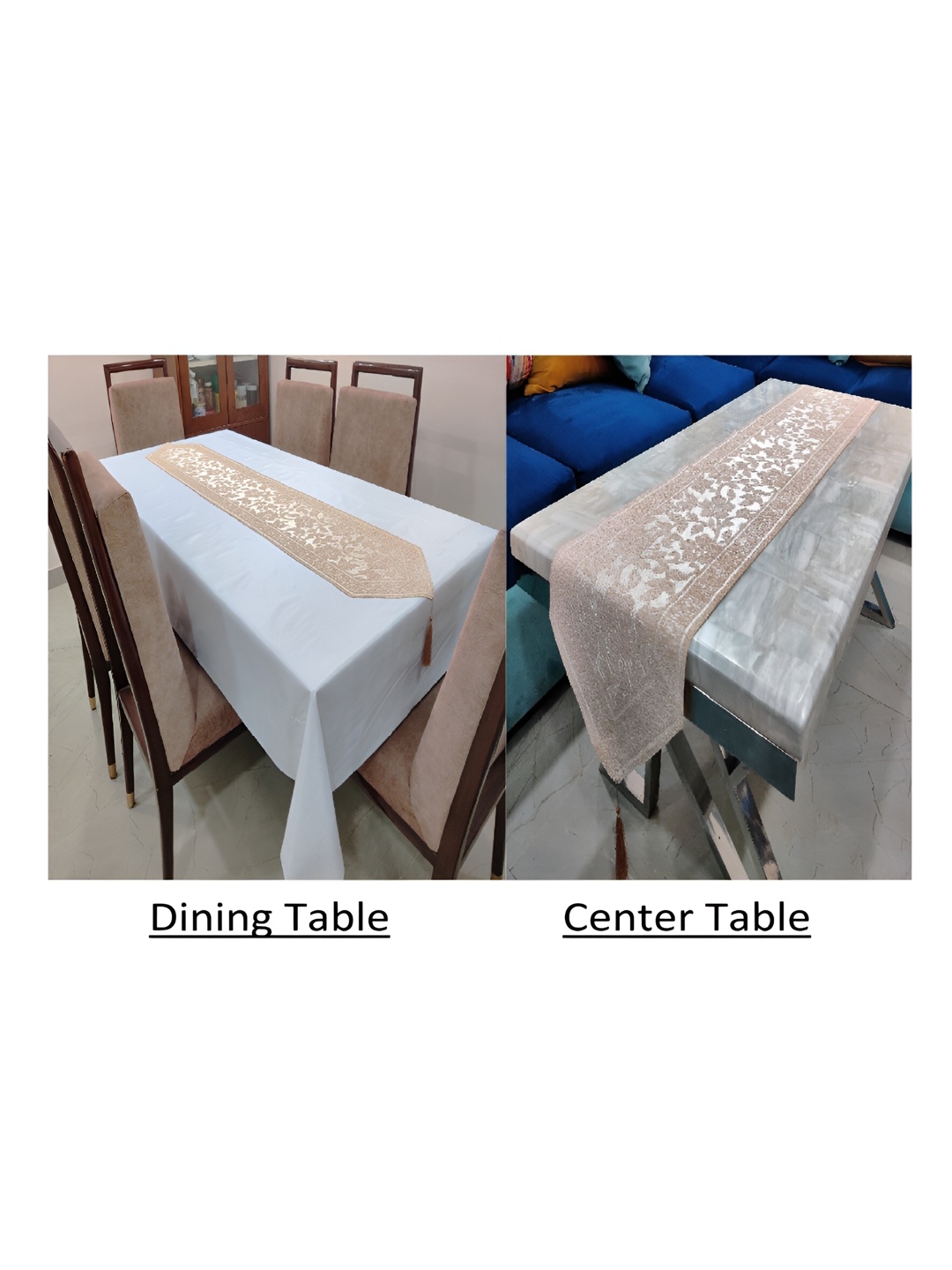 

GROKI Cream-Colored 2 Pcs Floral Printed Durable Dining & Centre Table Runner