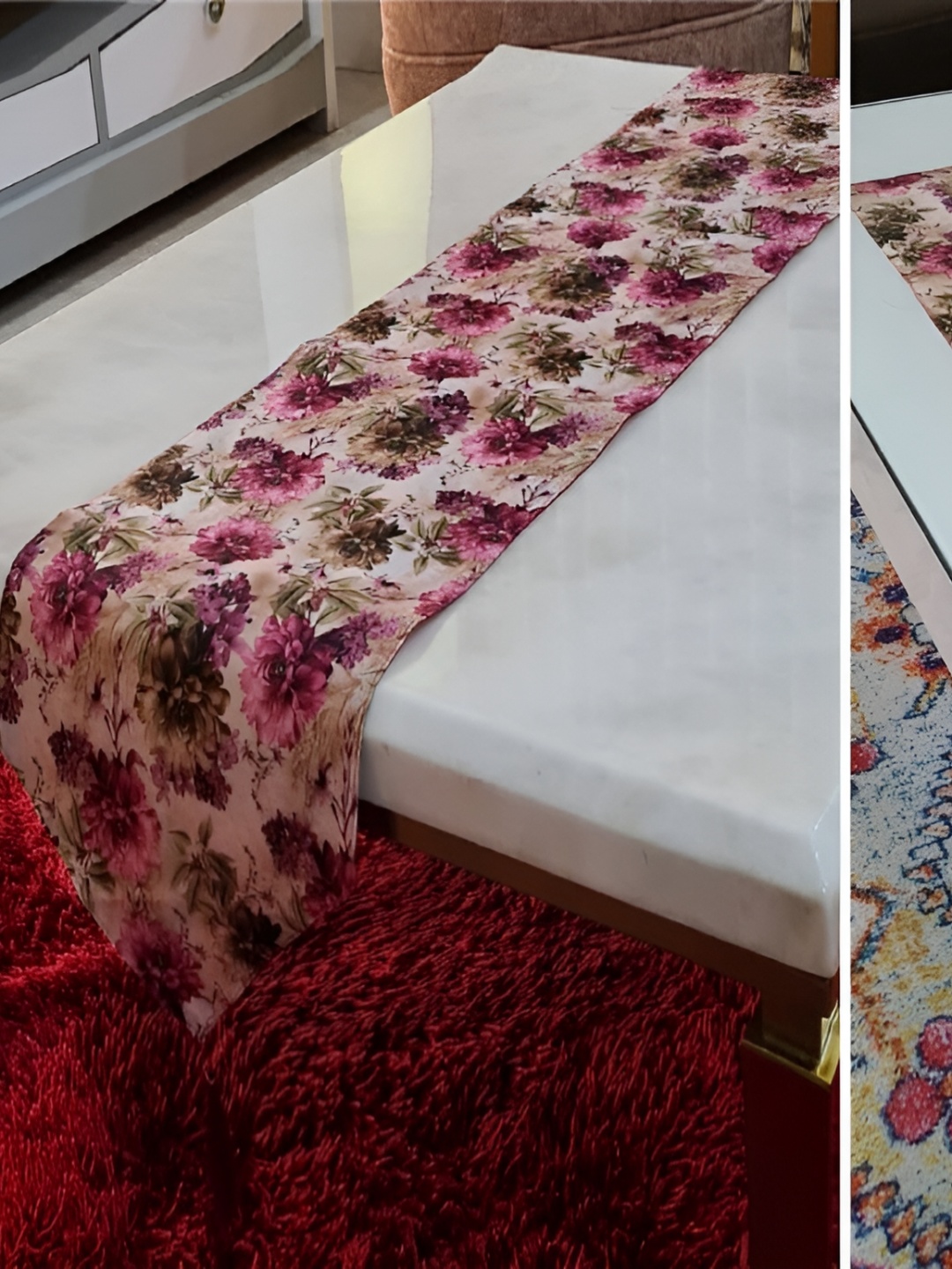 

GROKI Brown 2 Pcs Floral Printed Durable Dining & Centre Table Runner, Pink