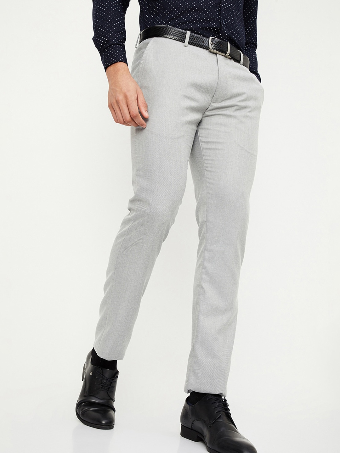 

max Men Mid Rise Formal Trousers, Grey