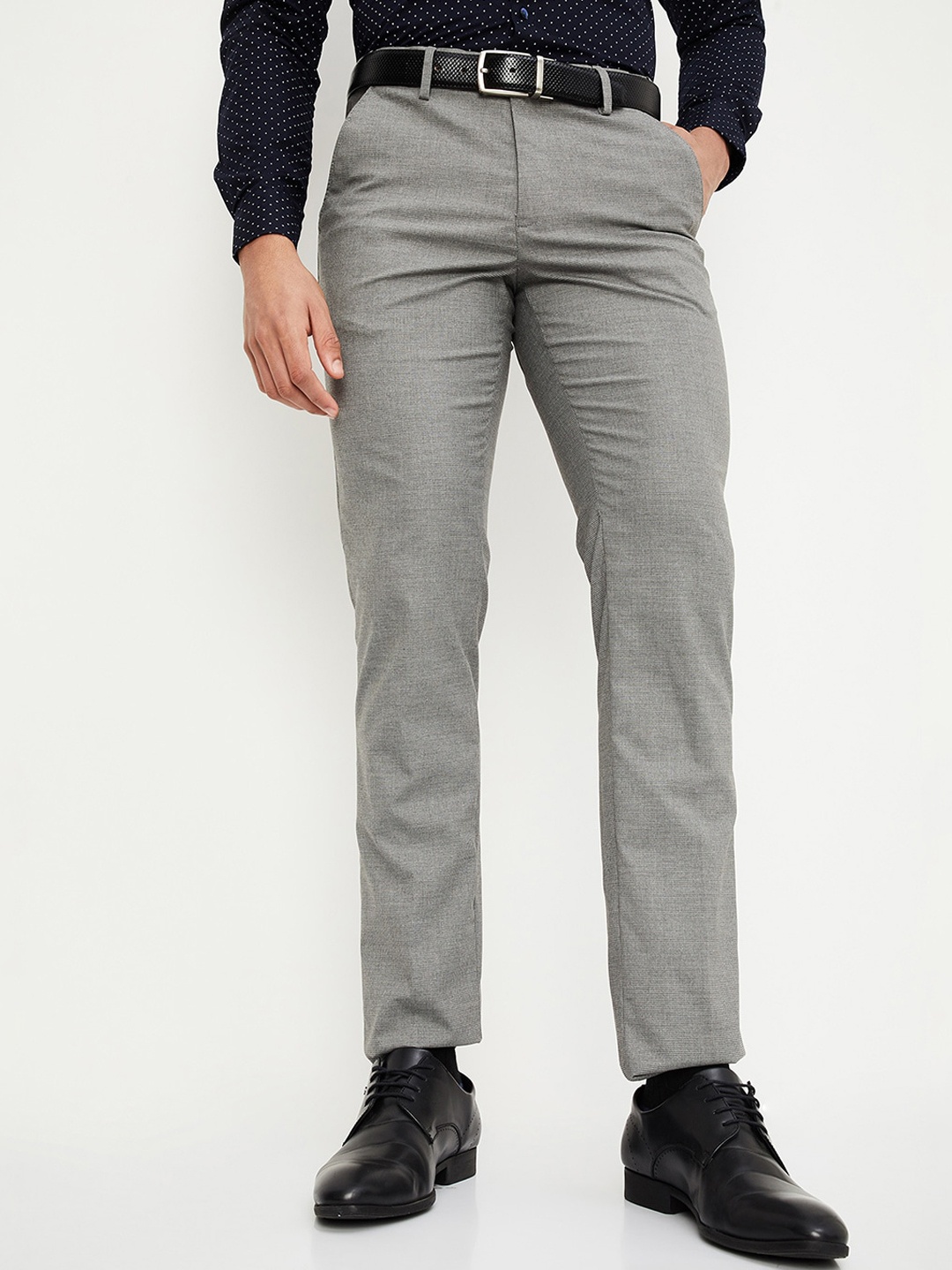 

max Men Mid-Rise Formal Trousers, Grey