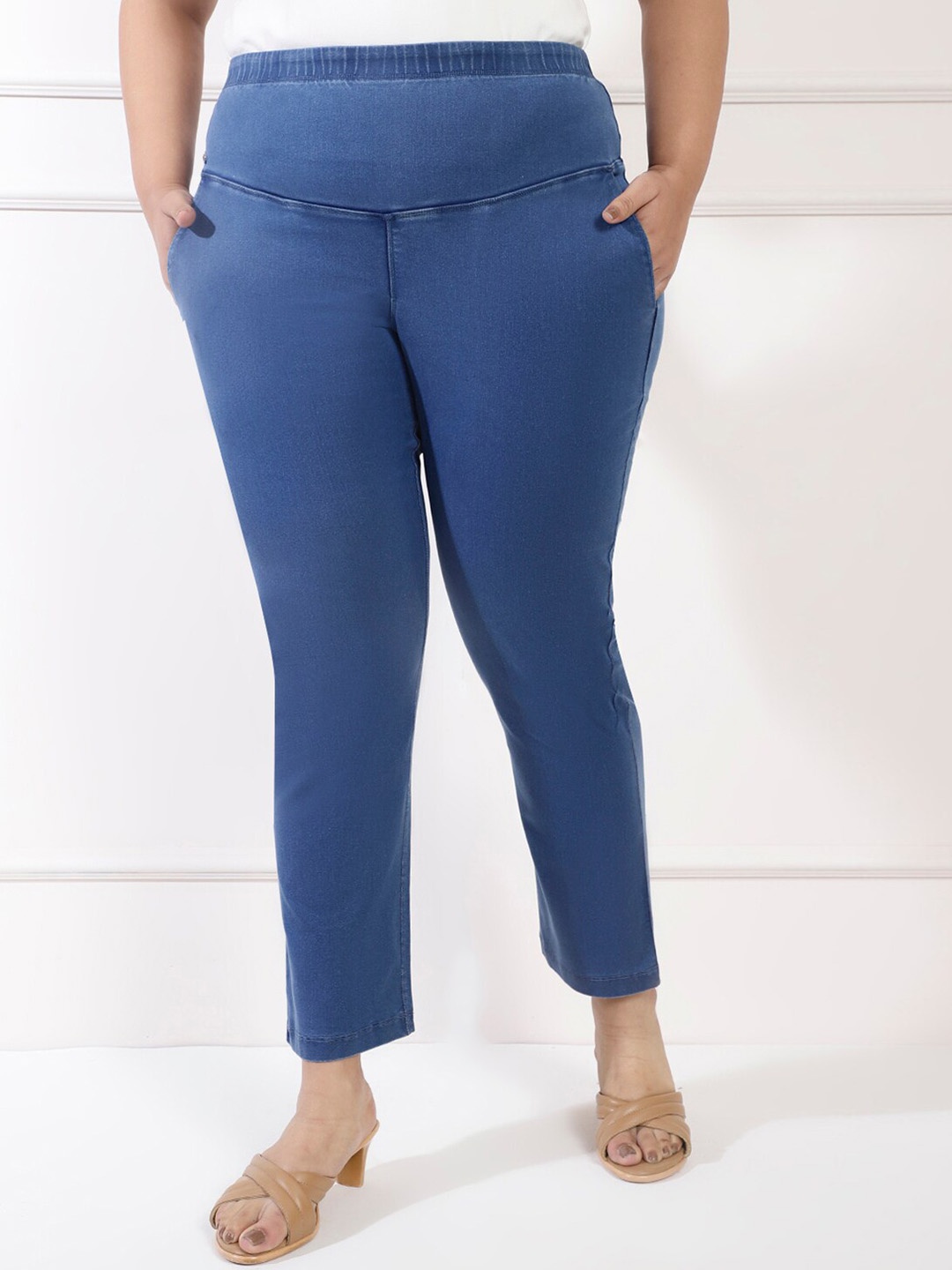 

Amydus Women Plus Size Bermuda Jean High-Rise Straight Fit Jeans, Blue
