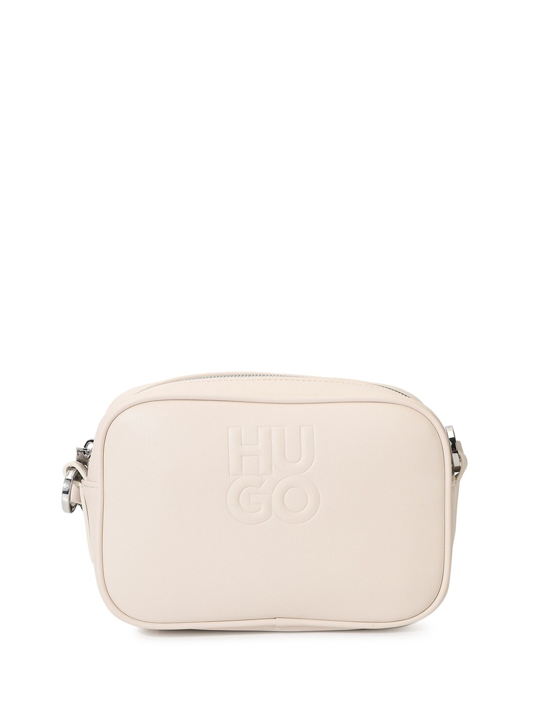 

HUGO Logo Printed Zip Detail PU Sling Bg, White