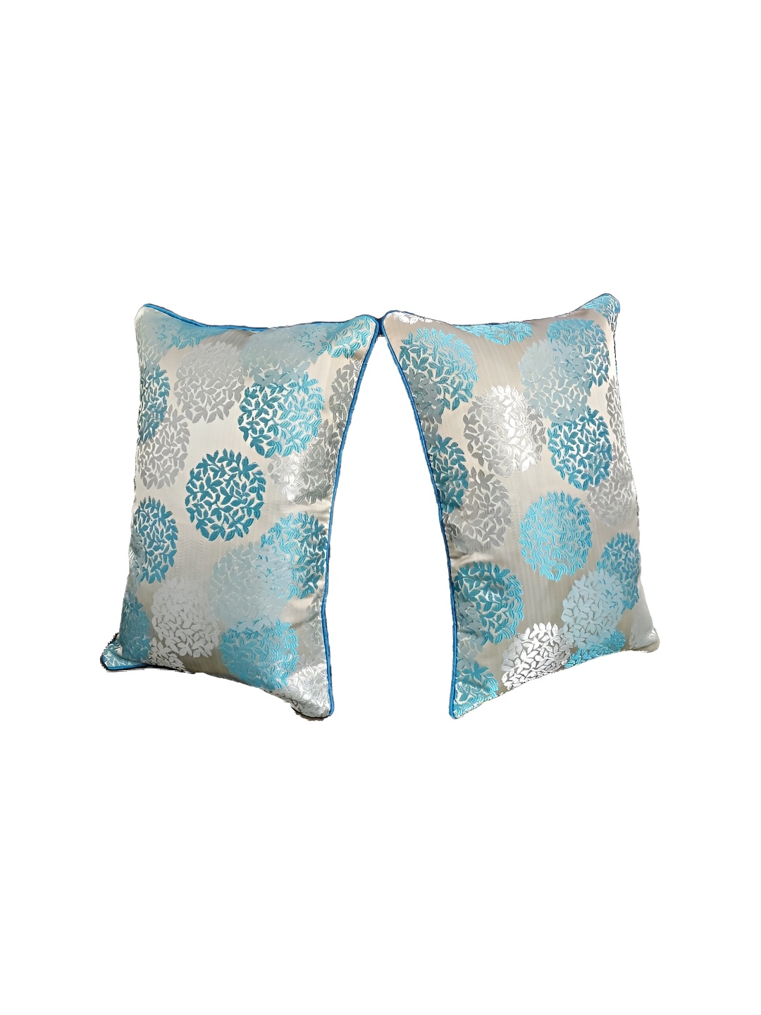 

MONKDECOR Teal & Gold-Toned Set of 2 Floral Rectangle Cushion Covers