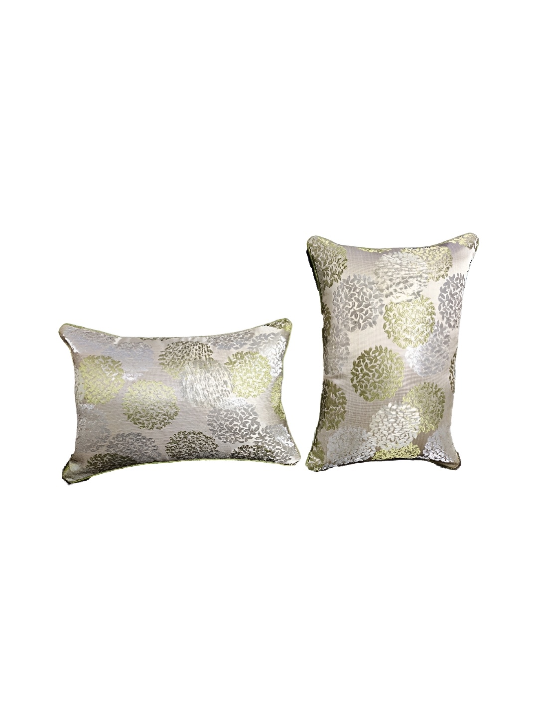 

MONKDECOR Green & Silver-Toned Set of 2 Floral Rectangle Cushion Covers