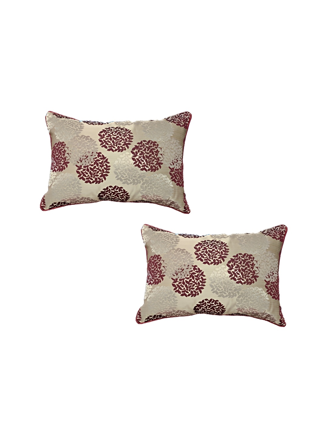 

MONKDECOR Maroon & Gold-Toned Set of 2 Floral Rectangle Cushion Covers