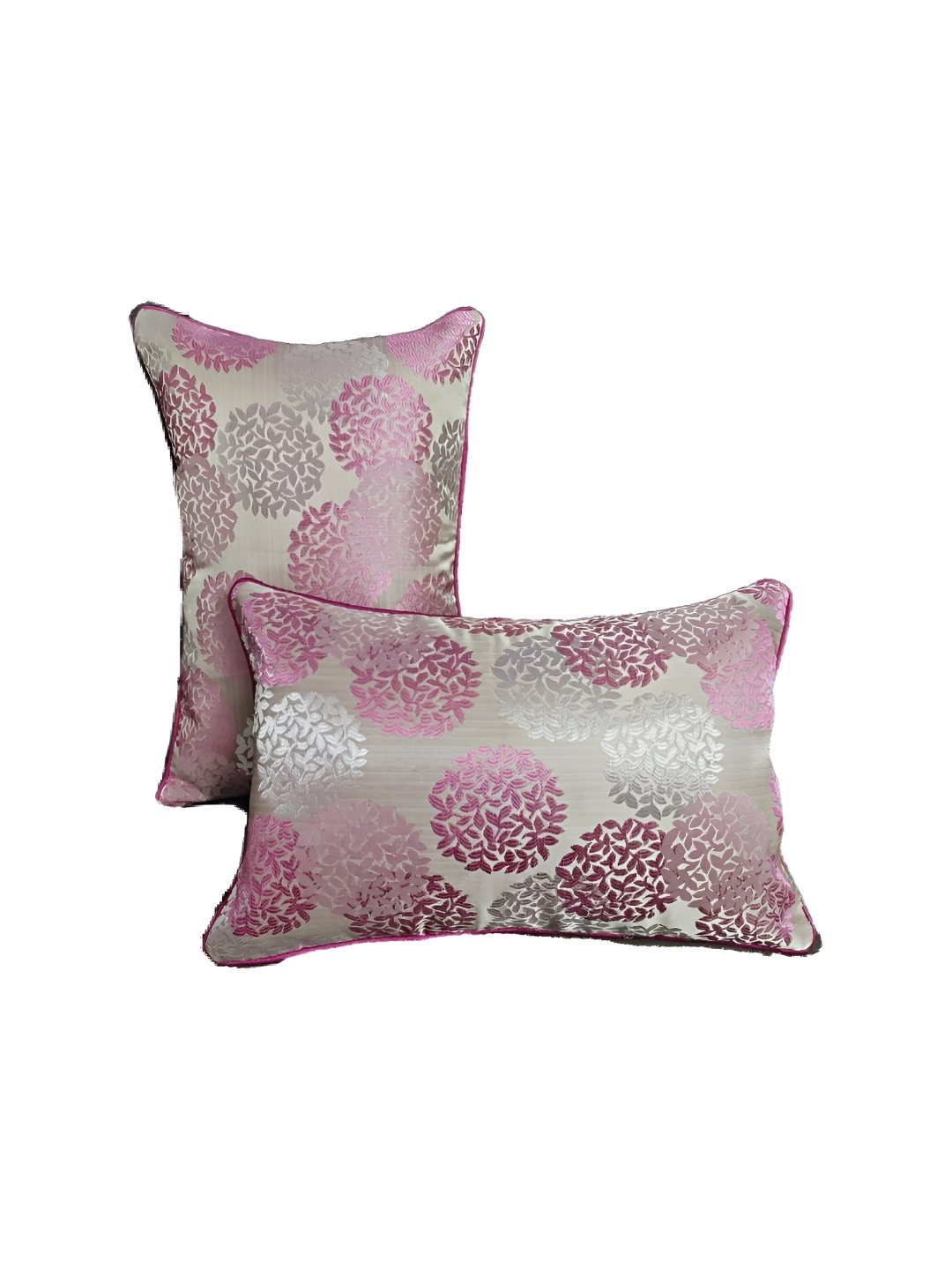 MONKDECOR Pink & Silver-Toned Set of 2 Floral Rectangle Cushion Covers