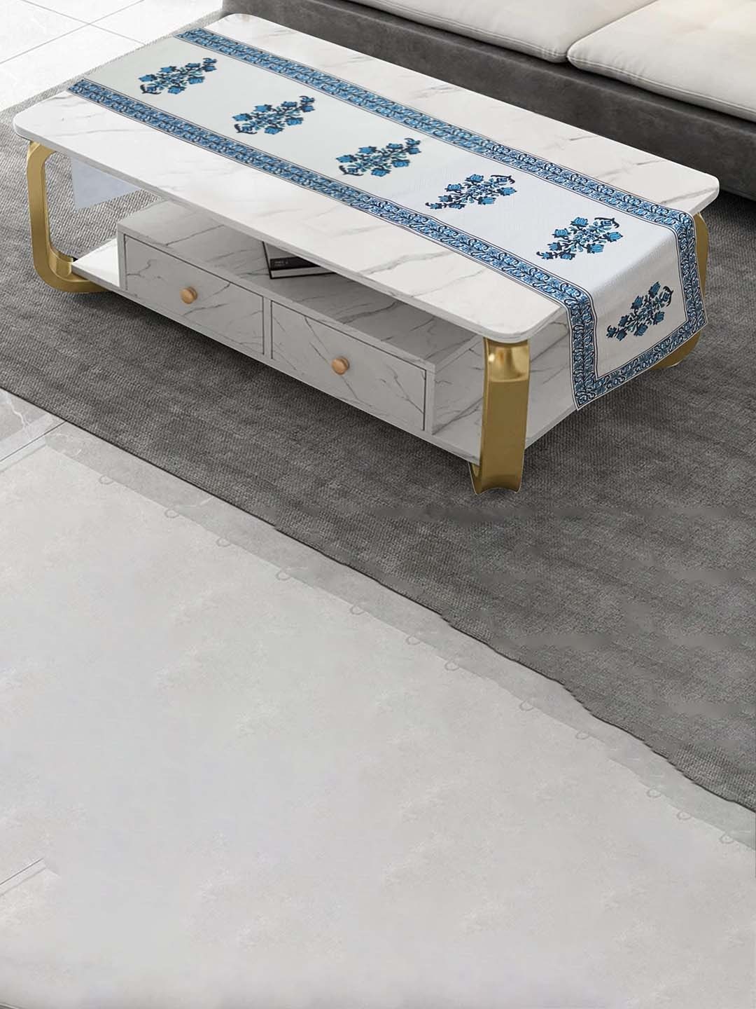 

GROKI Blue Floral Printed Durable Dining Table Runner