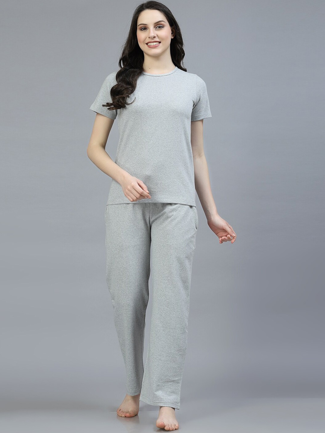 

ETC Women Pure Cotton Night suit, Grey melange