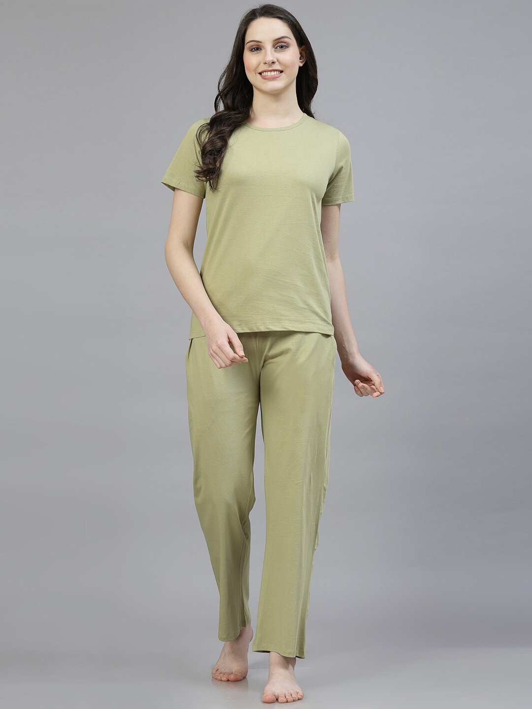 

ETC Women Pure Cotton Night suit, Olive