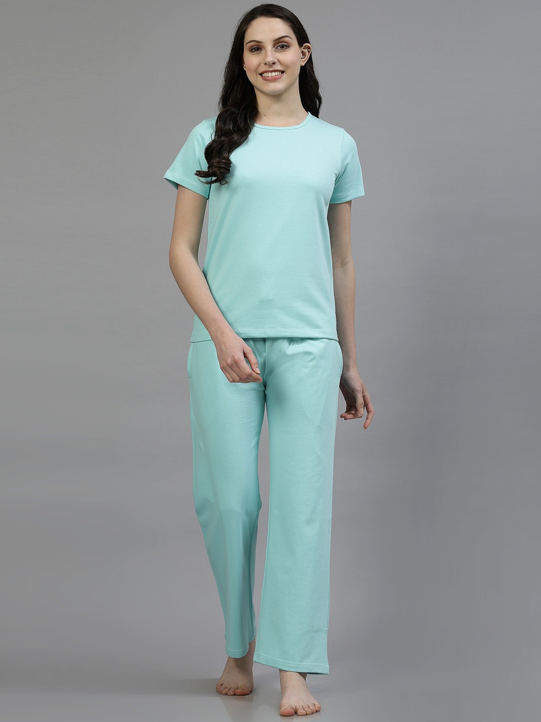 

ETC Women Pure Cotton Night suit, Turquoise blue