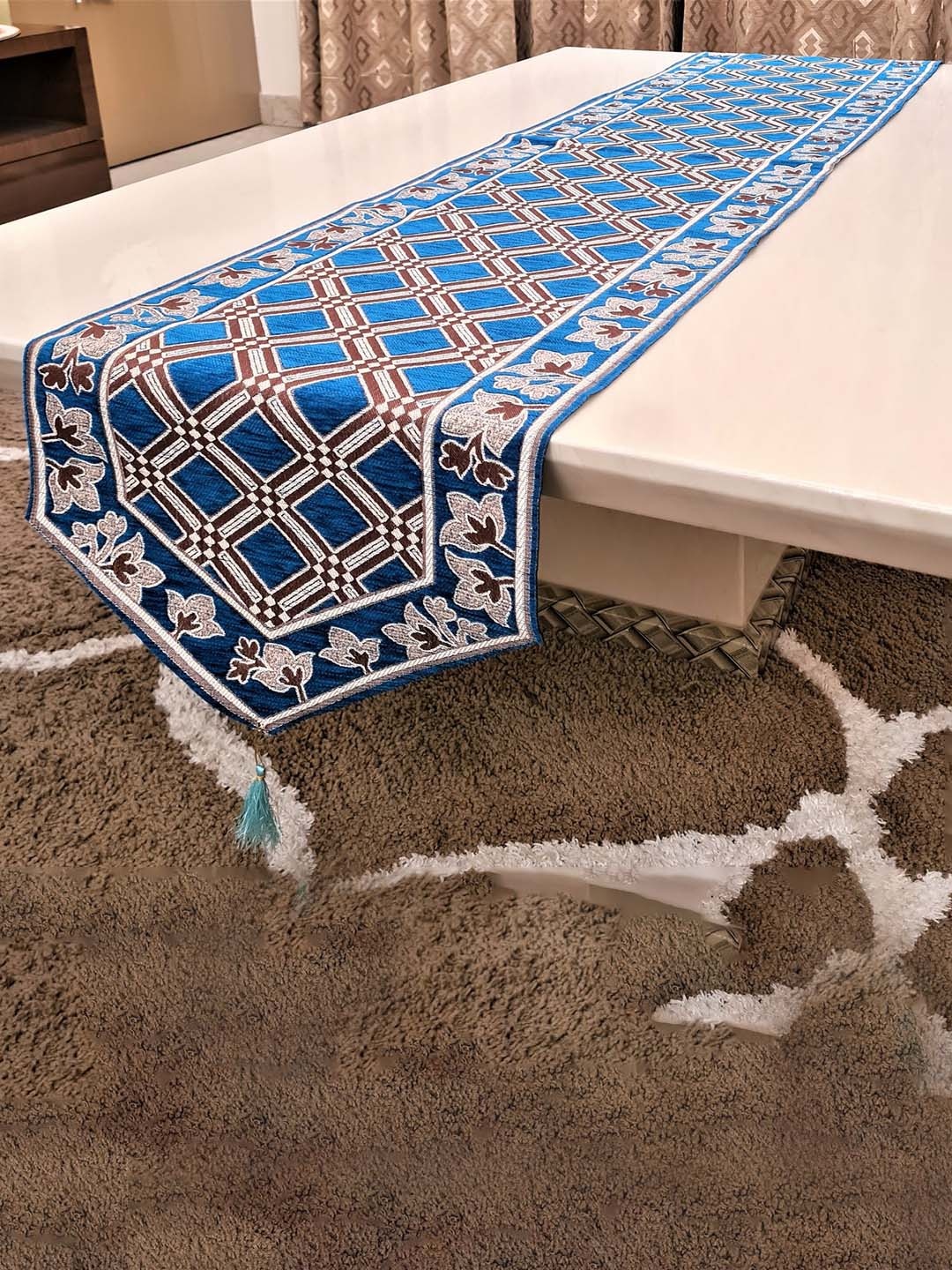 

GROKI Blue Geometric Printed Durable Dining Table Runner