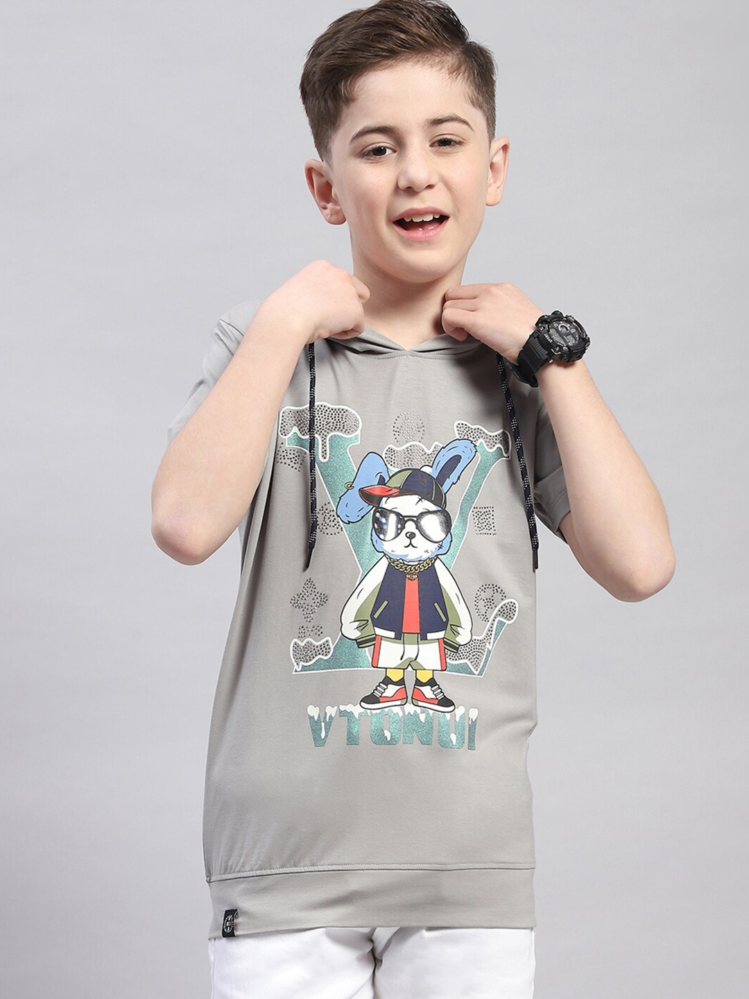 

Monte Carlo Boys Graphic Printed Cotton T-shirt, Grey