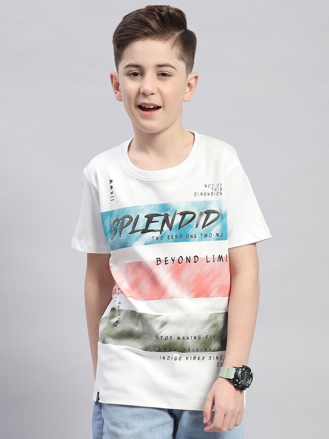 Monte Carlo Boys Typography Printed Pure Cotton T-shirt, White