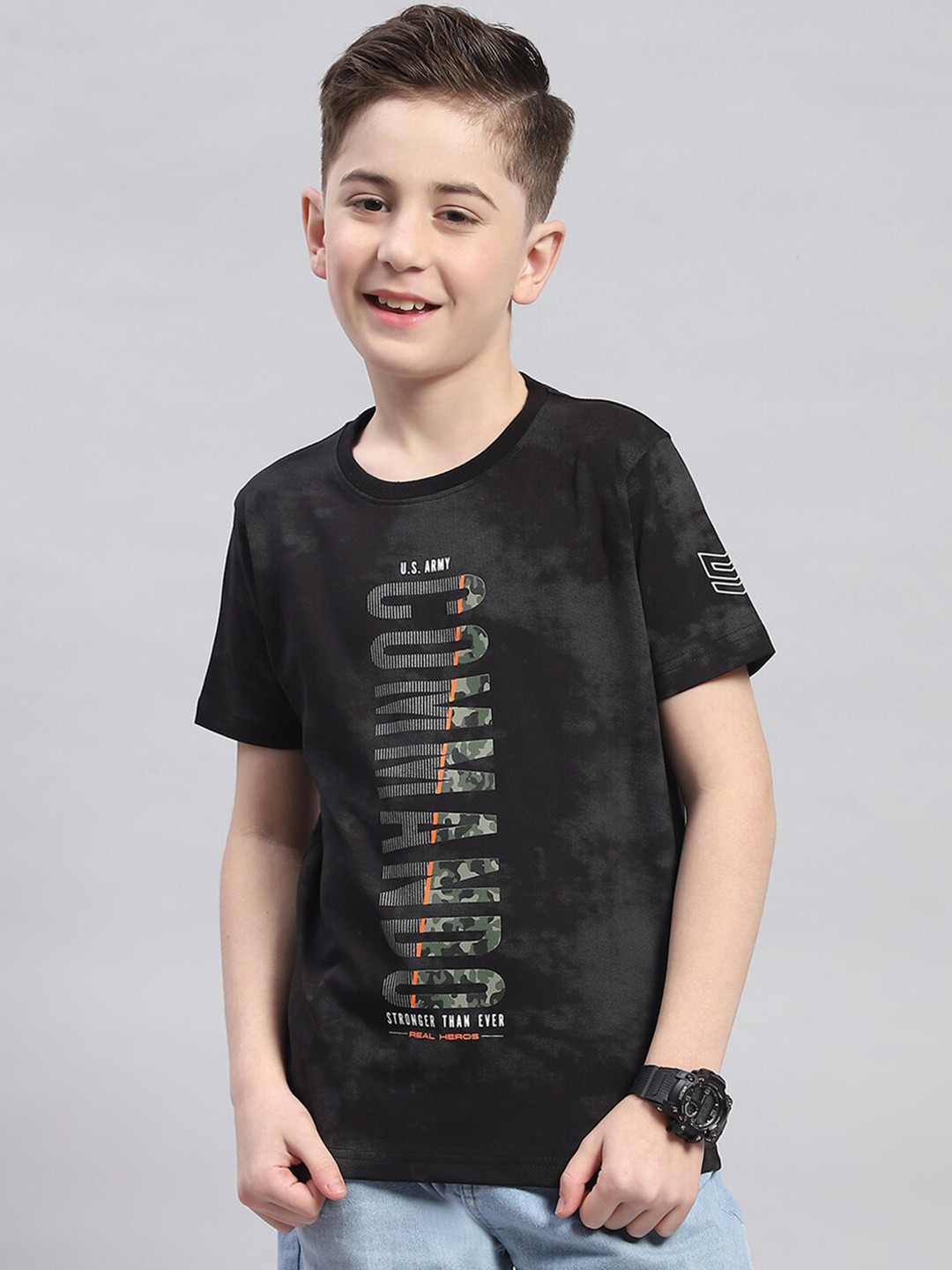 

Monte Carlo Boys Typography Printed Cotton T-shirt, Black