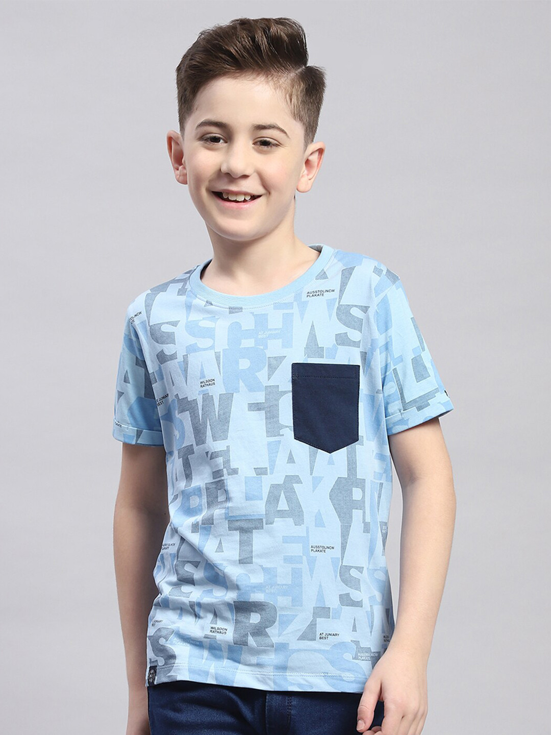 

Monte Carlo Boys Printed Pure Cotton Pockets T-shirt, Blue