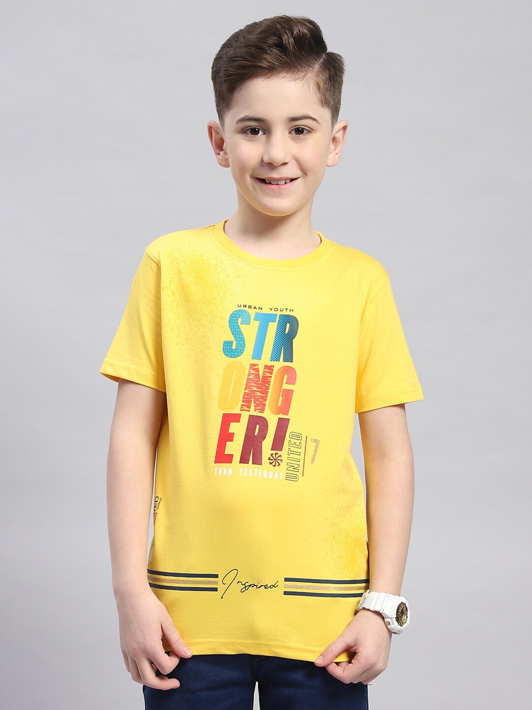 

Monte Carlo Boys Typography Printed Cotton T-shirt, Yellow