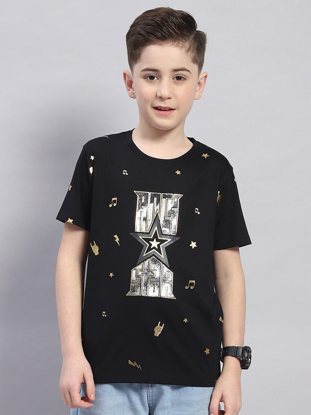 

Monte Carlo Boys Round Neck Printed Cotton T-shirt, Black