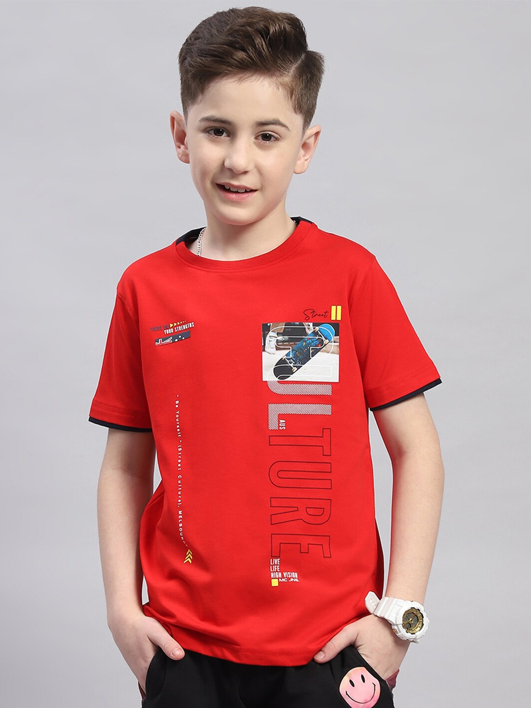 

Monte Carlo Boys Typography Printed Cotton T-shirt, Red