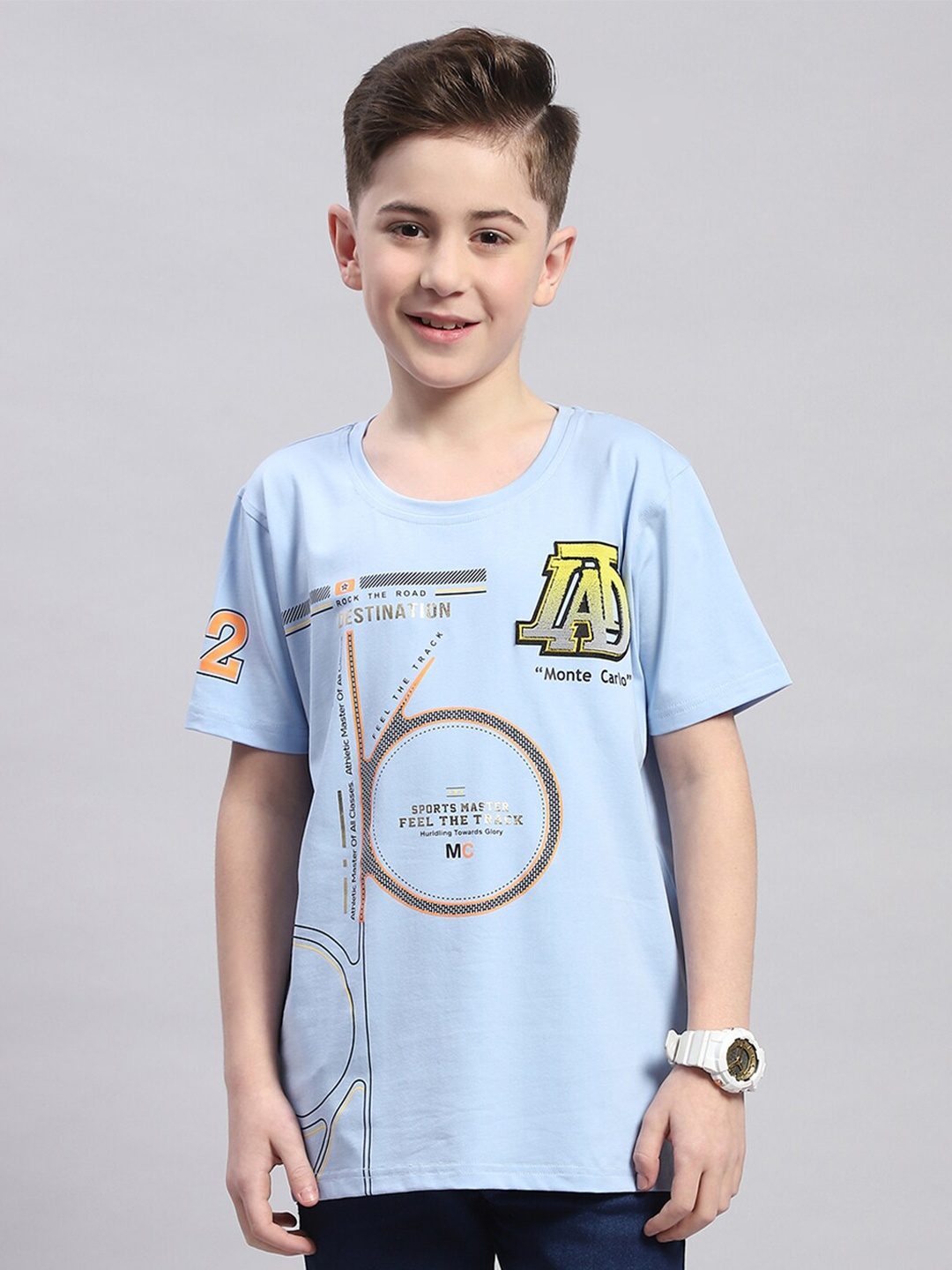 

Monte Carlo Boys Typography Printed Cotton T-shirt, Blue