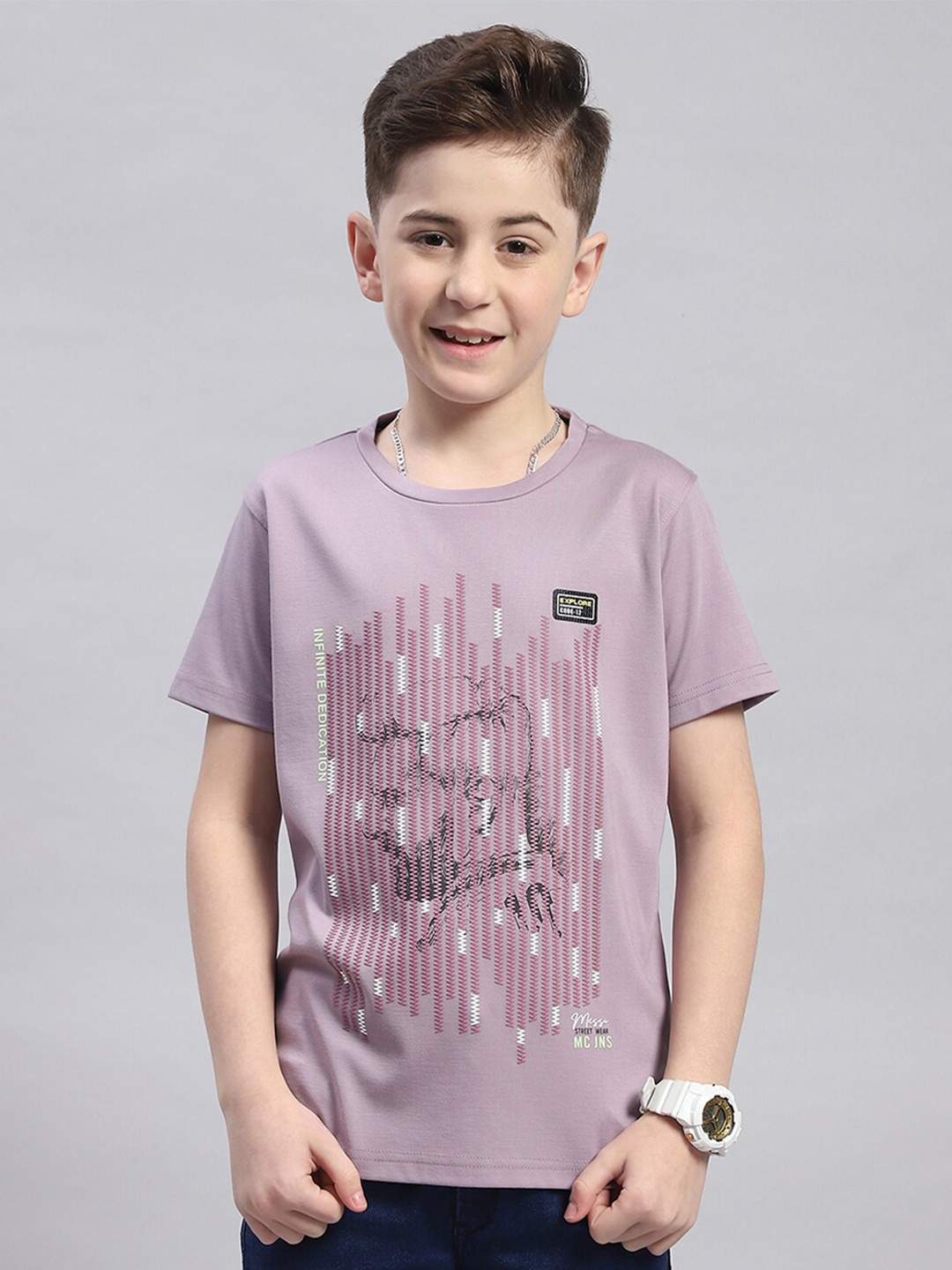 

Monte Carlo Boys Round Neck Typography Printed Cotton T-shirt, Mauve