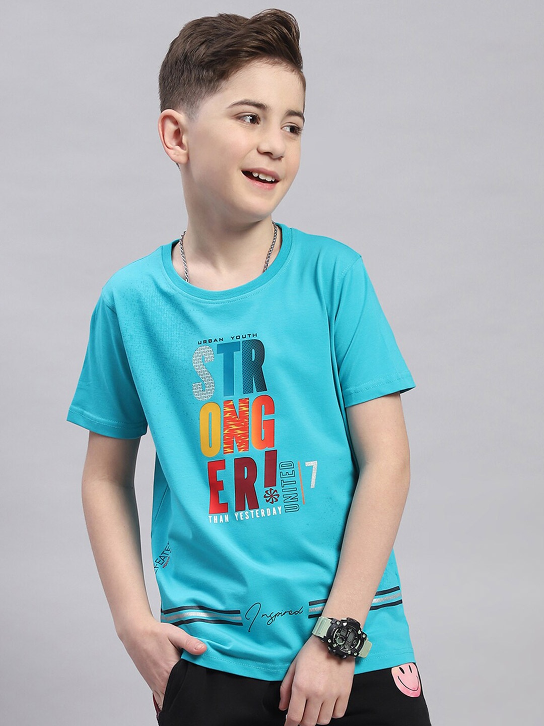 

Monte Carlo Boys Round Neck Typography Printed Cotton T-shirt, Blue