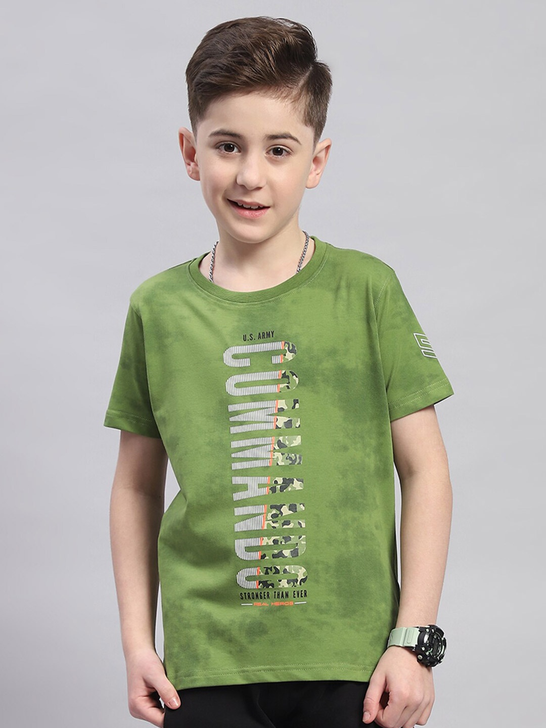 

Monte Carlo Boys Round Neck Typography Printed Cotton T-shirt, Green