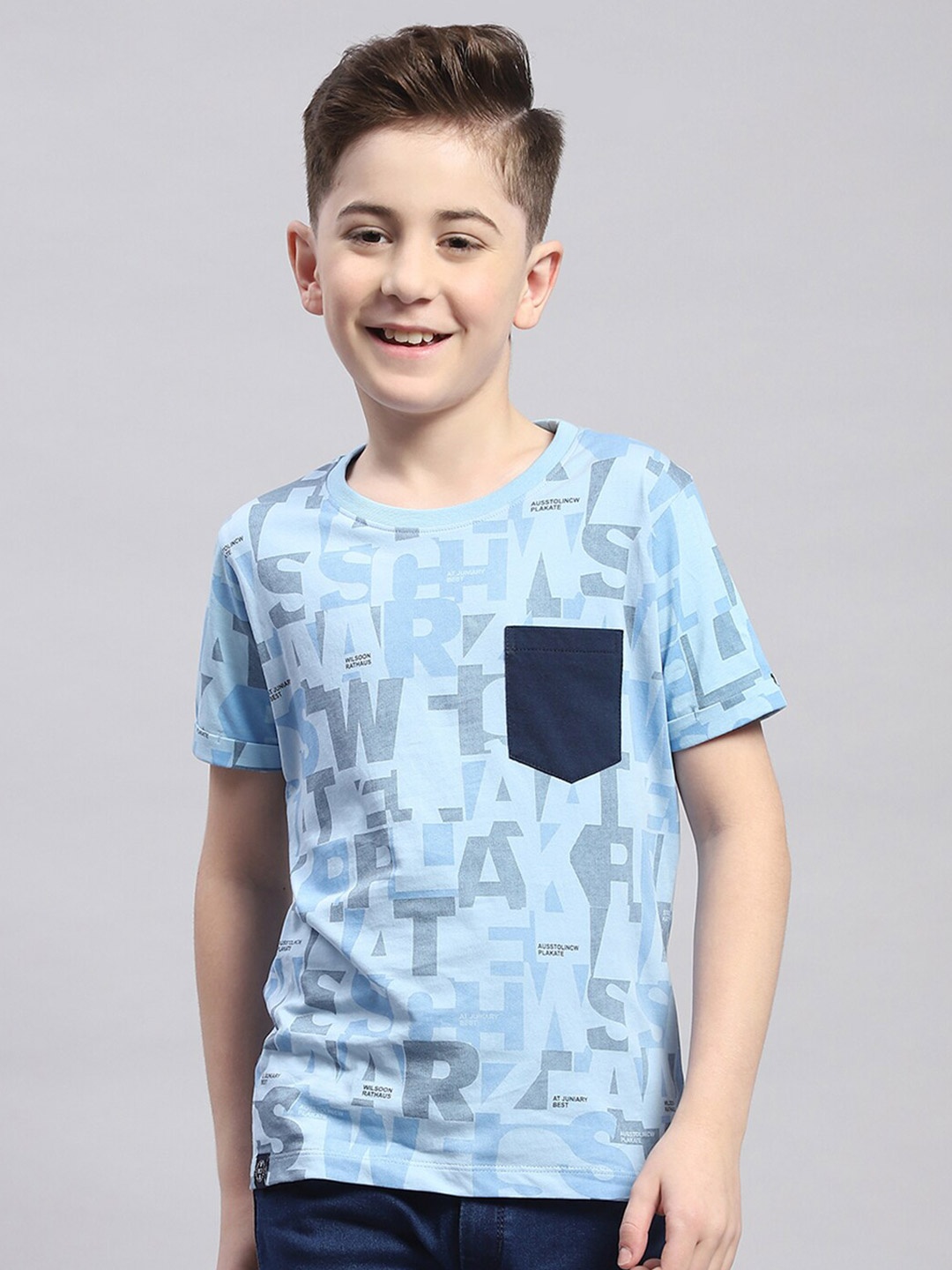 

Monte Carlo Boys Round Neck Printed Pure Cotton Pockets T-shirt, Blue