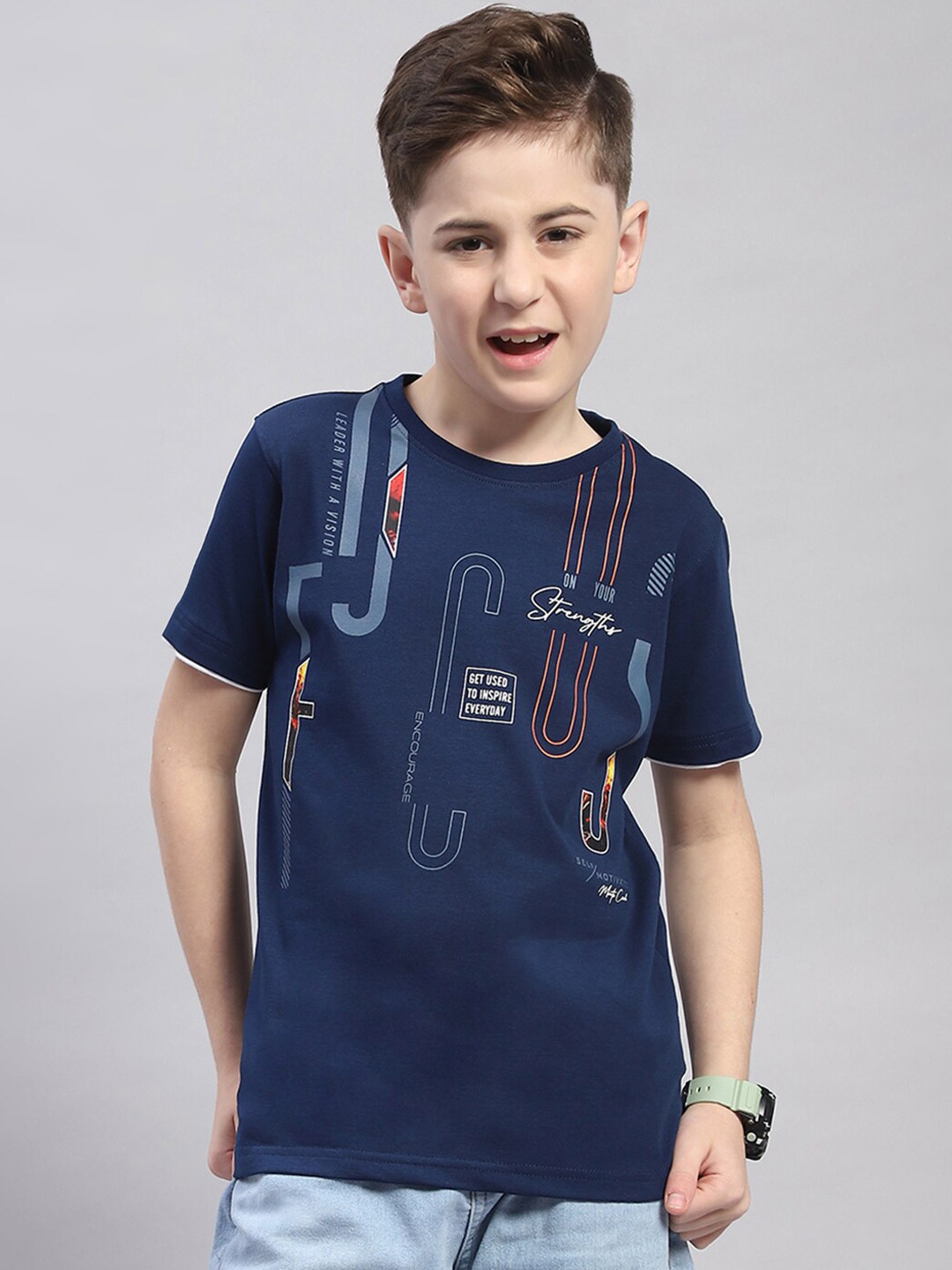 

Monte Carlo Boys Round Neck Typography Printed Cotton T-shirt, Navy blue