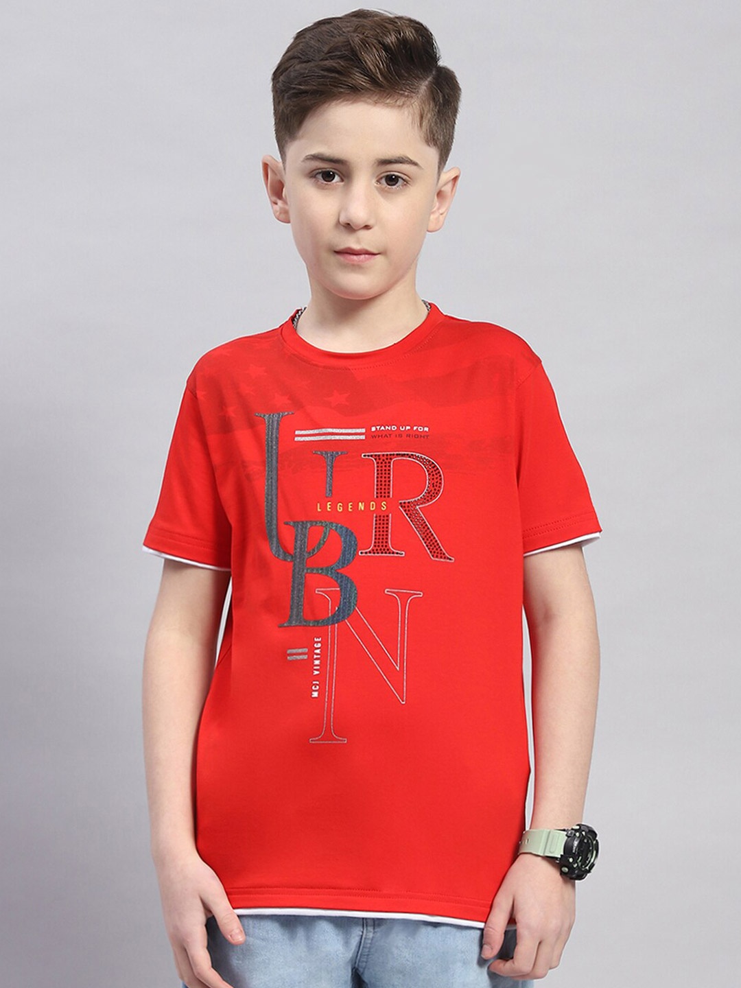 

Monte Carlo Boys Round Neck Typography Printed Cotton T-shirt, Red