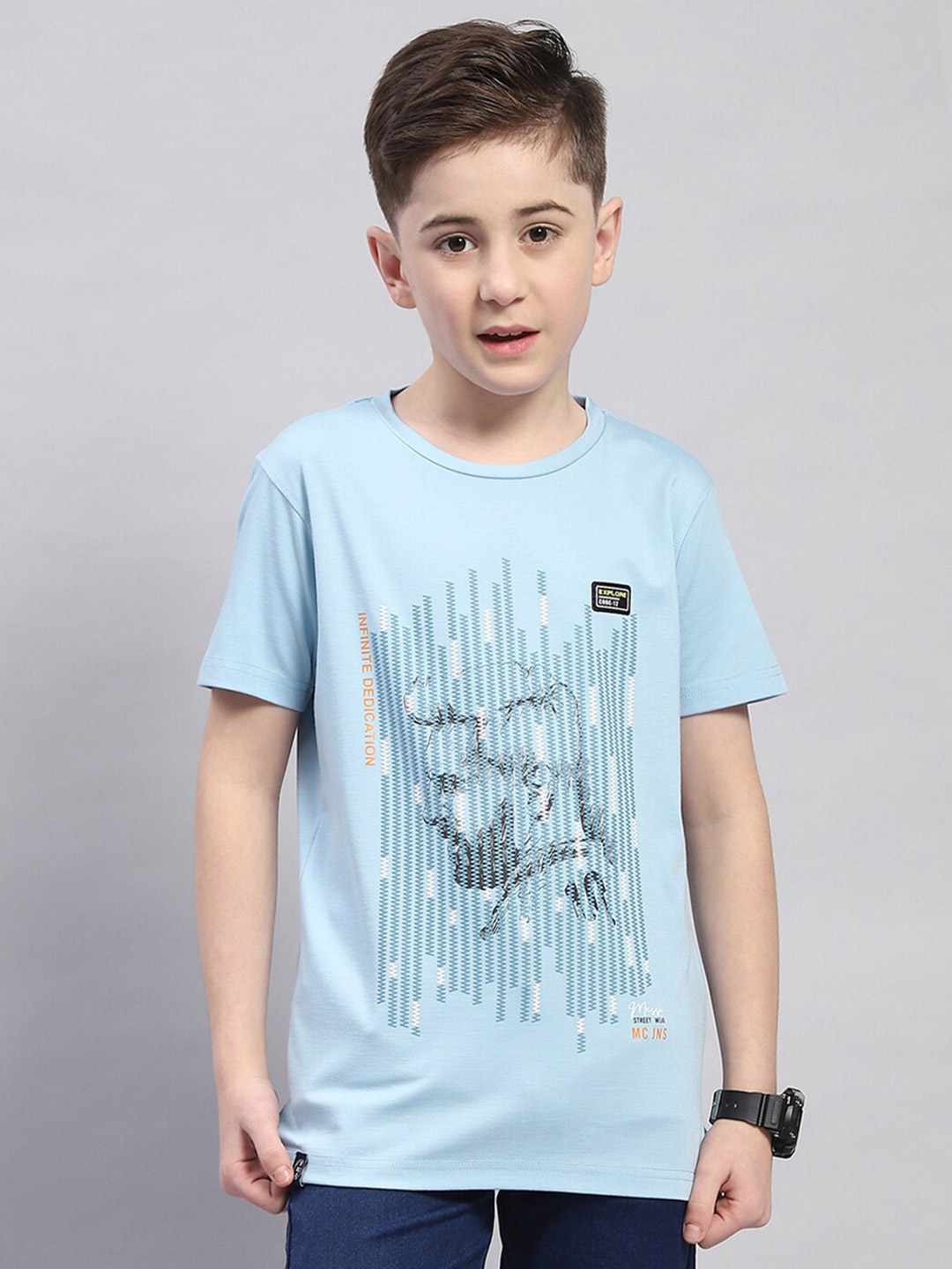 Monte Carlo Boys Round Neck Typography Printed Cotton T-shirt, Blue