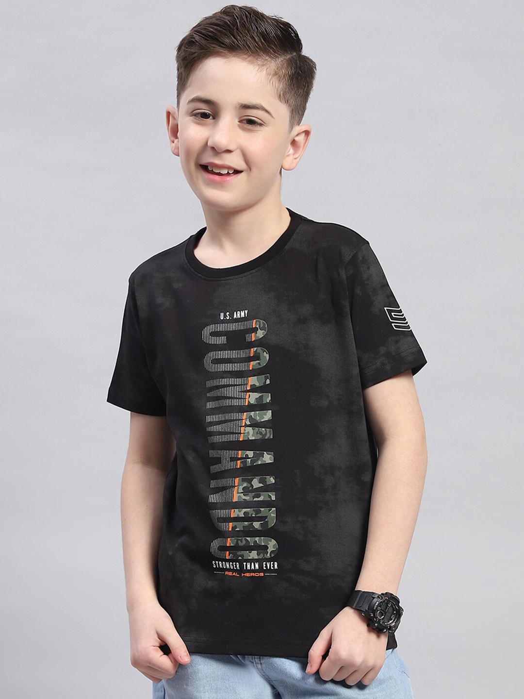 

Monte Carlo Boys Round Neck Typography Printed Cotton T-shirt, Black