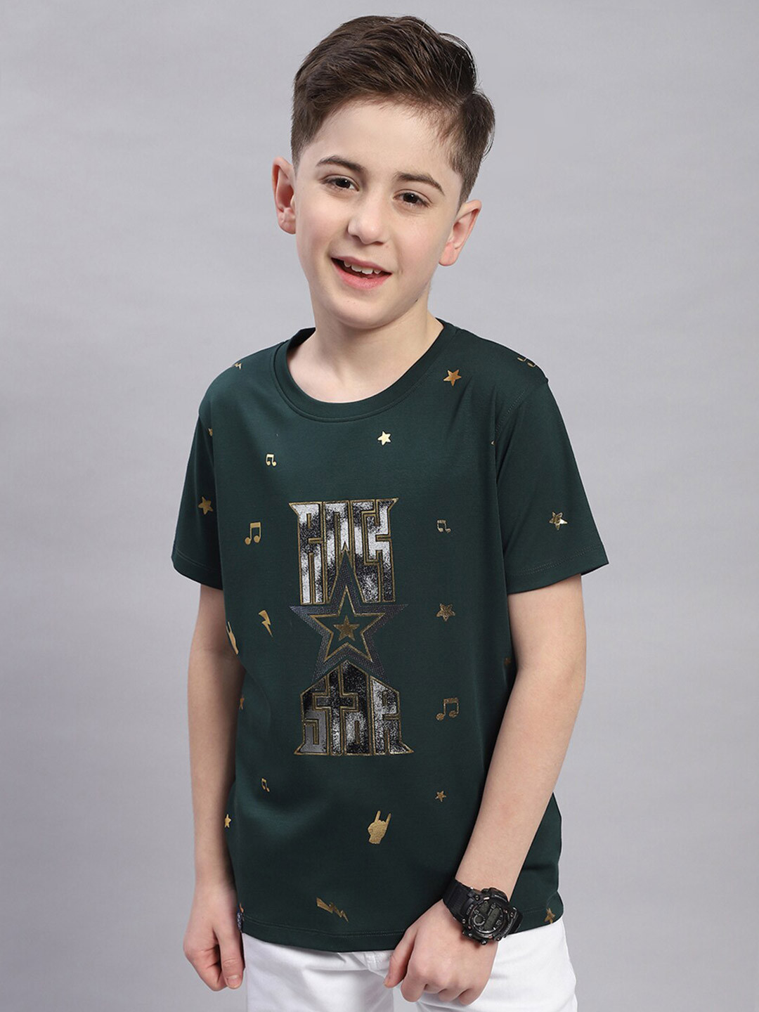 

Monte Carlo Boys Round Neck Typography Printed Cotton T-shirt, Green