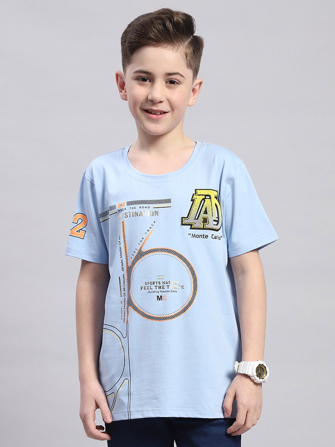 

Monte Carlo Boys Typography Printed Cotton Casual T-shirt, Blue