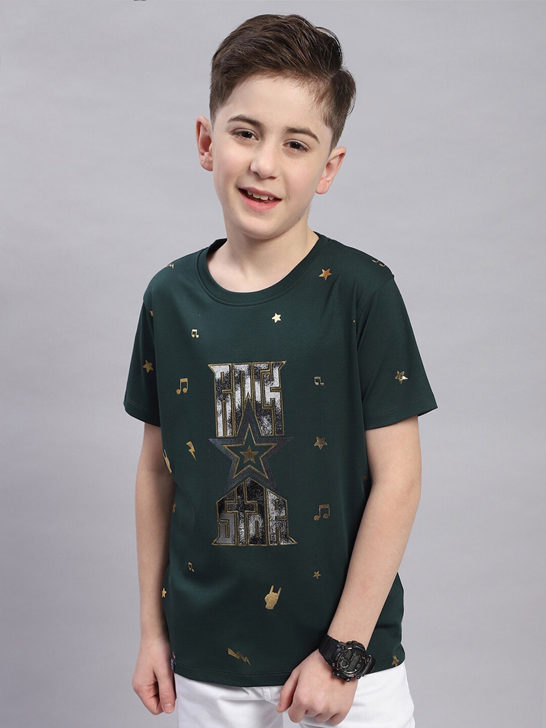 Monte Carlo Boys Graphic Printed Casual T-shirt, Green