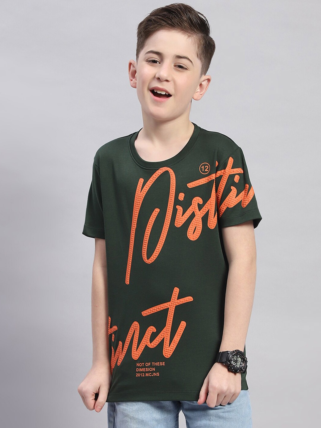 

Monte Carlo Boys Typography Printed Cotton T-shirt, Green