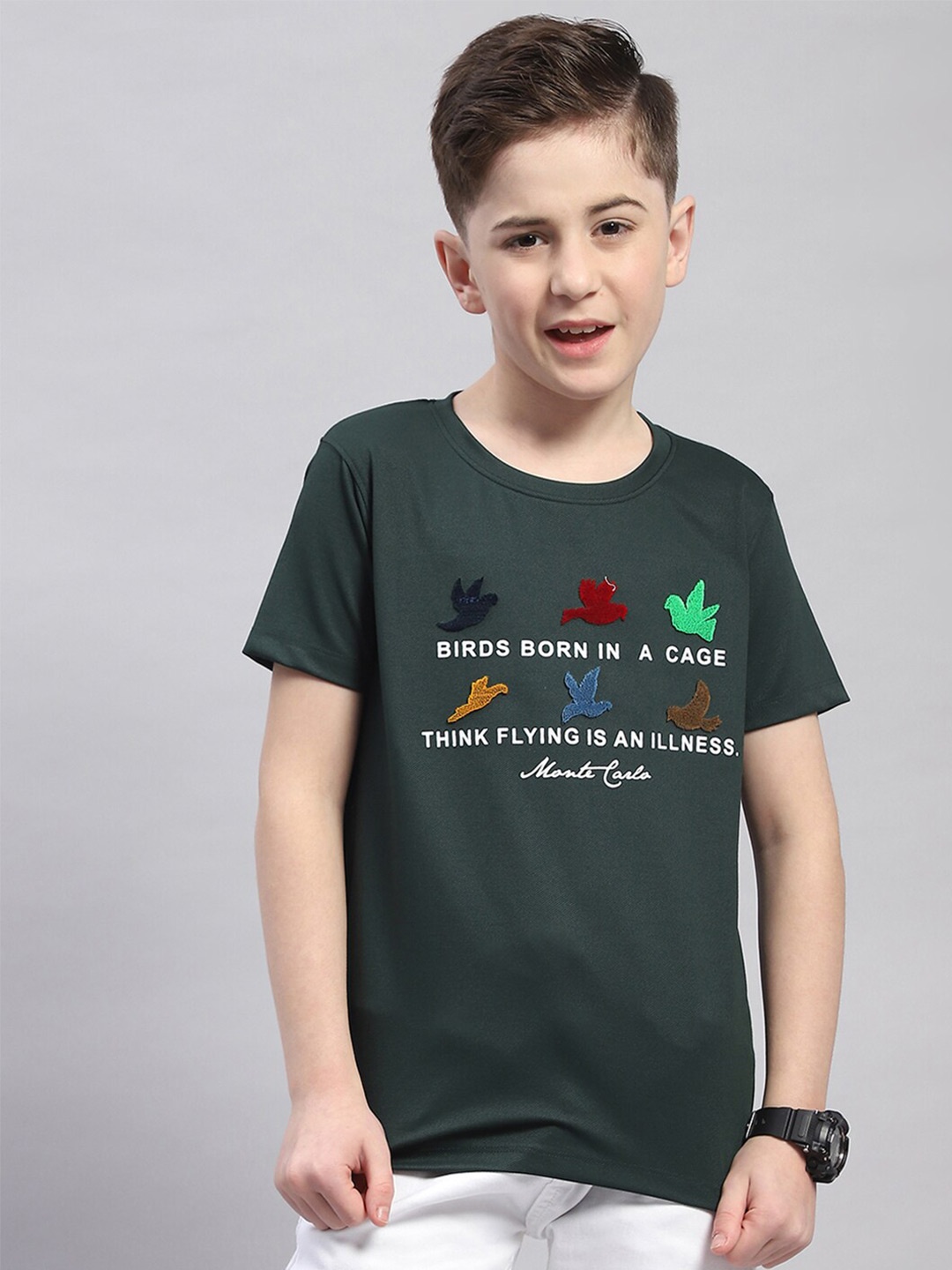 Monte Carlo Boys Typography Printed T-shirt, Green