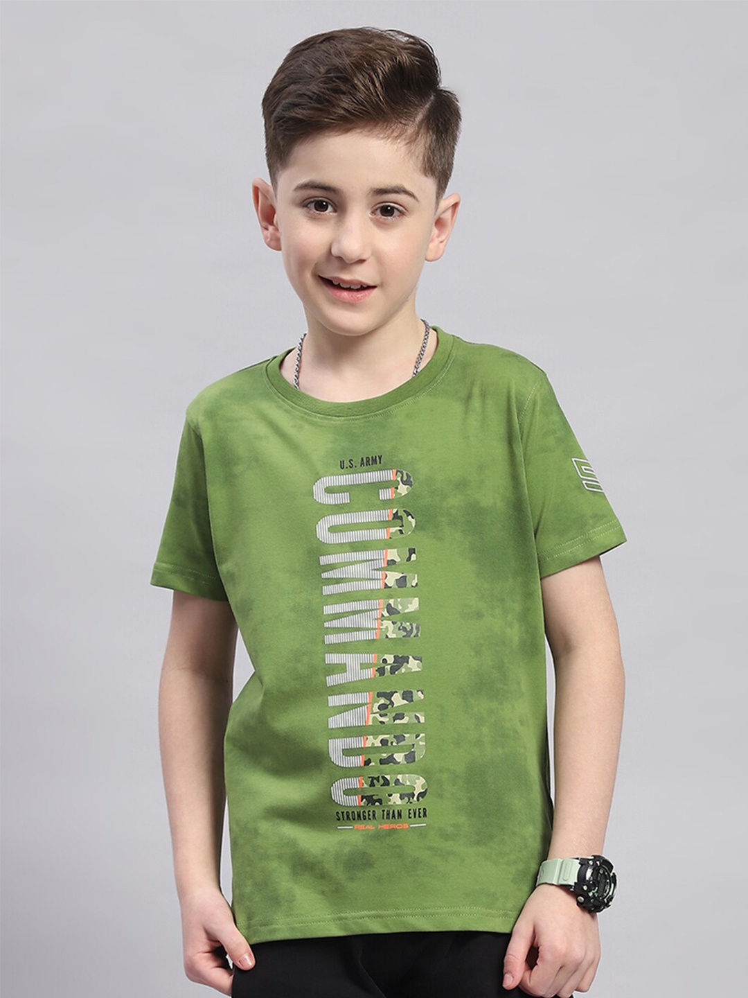 

Monte Carlo Boys Typography Printed Cotton T-shirt, Green