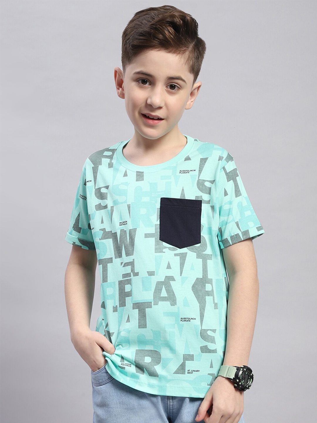 

Monte Carlo Boys Typography Printed Pure Cotton T-shirt, Turquoise blue