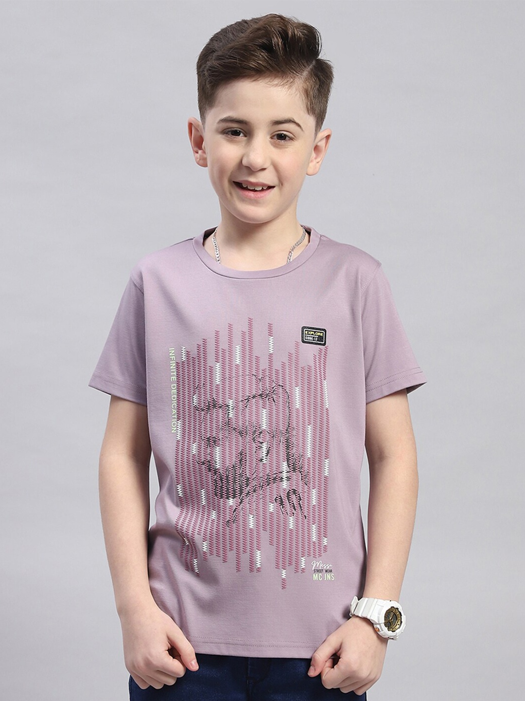 

Monte Carlo Boys Typography Printed Casual Round Neck T-shirt, Mauve